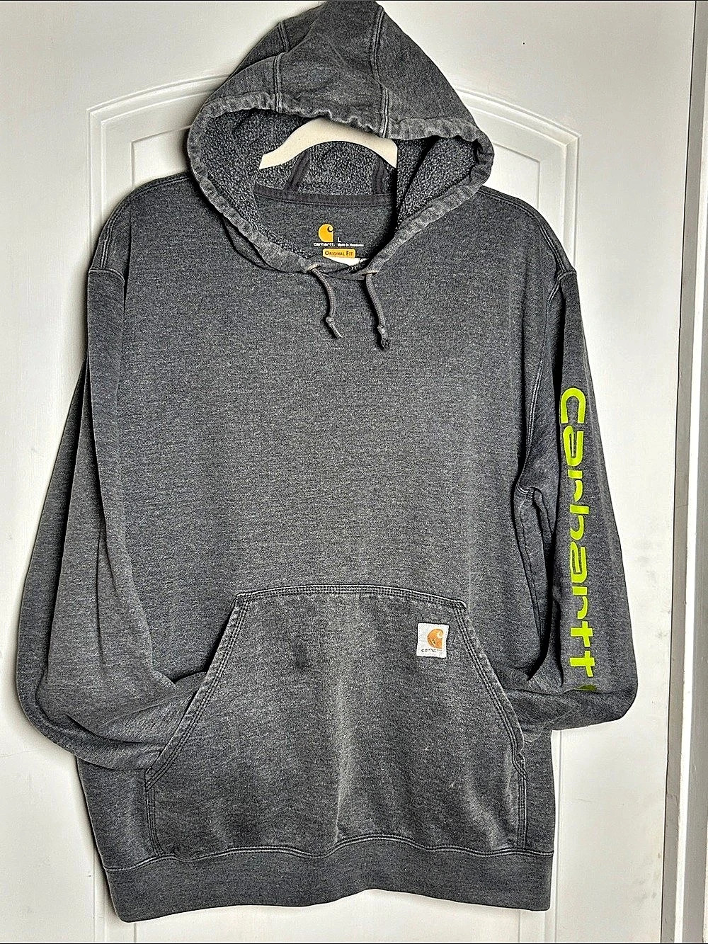 Carhartt Loose Fit Midweight Logo Sleeve Graphic Sweatshirt Graphic Hoodie Gray